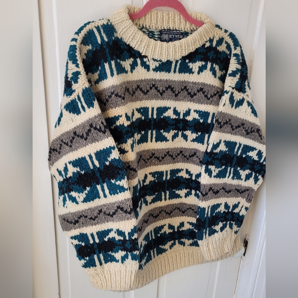 Vintage Wool 'Rey Wear' Cozy Patterned Sweater. Mens XL.